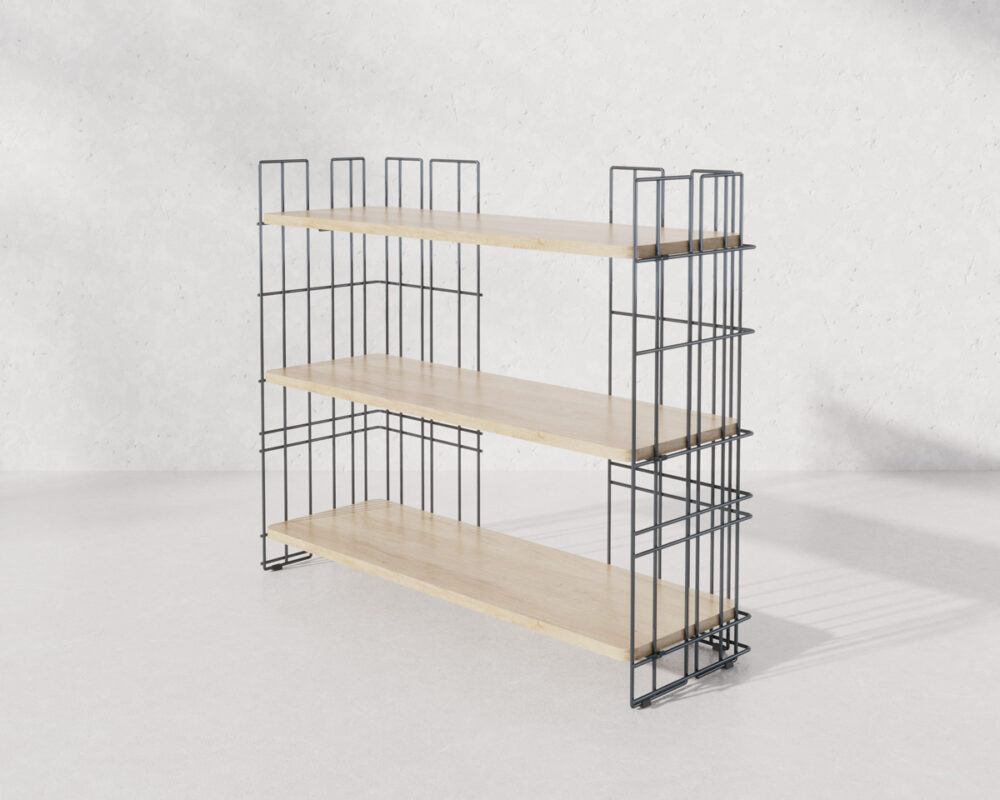 Etagère en fil métallique noir et plateau bois