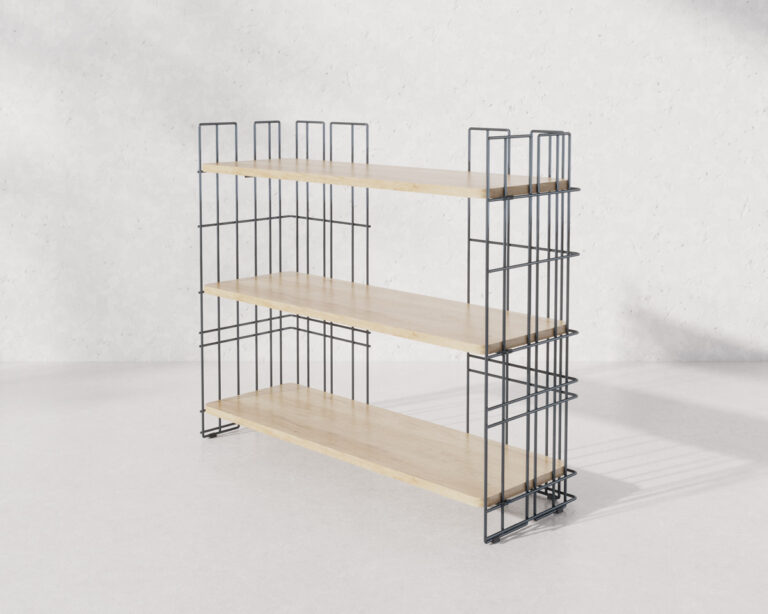 Etagère en fil métallique noir et plateau bois
